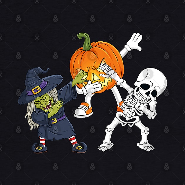 Funny Halloween Jack O Lantern Witch & Skeleton Dabbing by Etopix